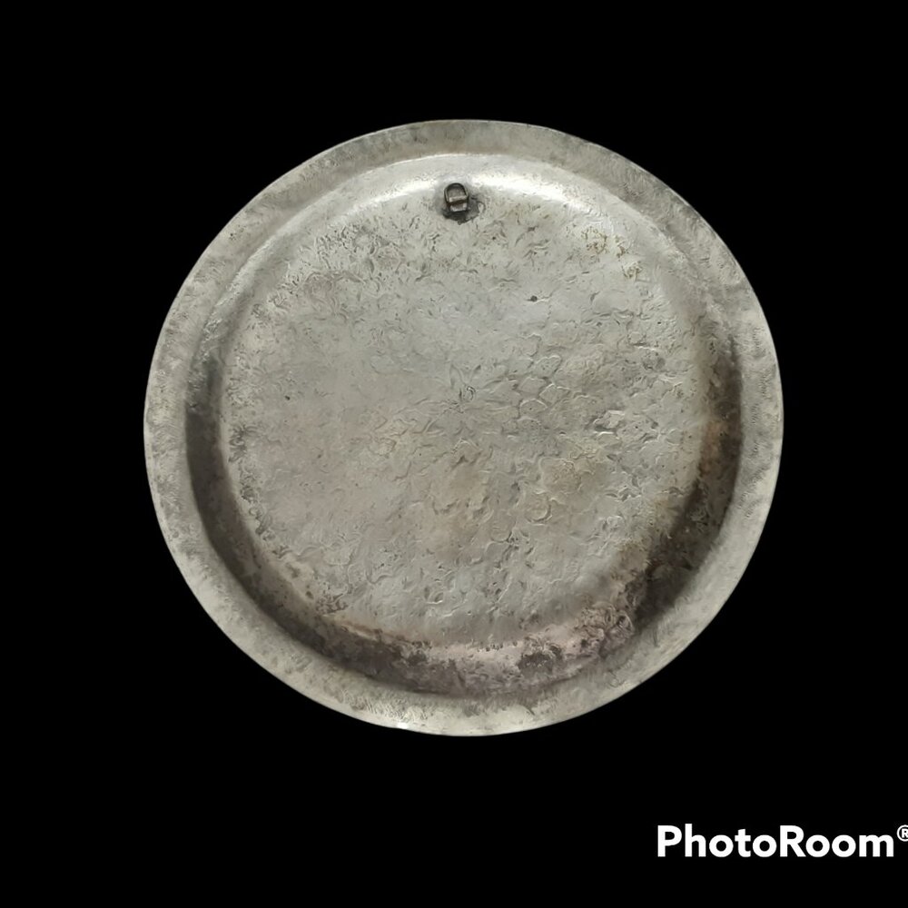Antique Silver Toned Aluminum Moroccan Tea Tray Wall Hanging - Picture 3 of 5